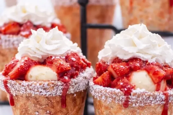 Strawberry shortcake cones in the sun